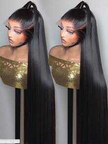 13x4 Real HD Lace Front Wig Human Blended Hair Ultra-Fitted Design Pre Plucked Natural Hairline Bleached Knots 180% Density Straight Ultra-Thin HD Lace Frontal Wig 8-36Inch Natural Black - Natural & Black - View 5