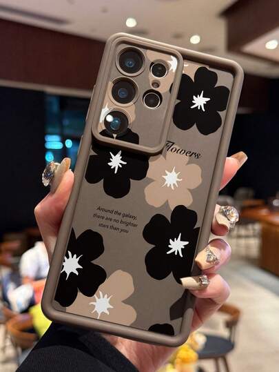 1 ốp lưng điện thoại in họa tiết hoa màu đen và nâu, thiết kế lỗ camera, chống sốc, dày dặn, màu nâu cà phê cho Android Galaxy A55/A15/S21, S22, S23 FE, S24 Plus, 25 Ultra, SMART 8 Pro, Honor, One Plus, phiên bản quốc tế, không phải phiên bản nội địa.