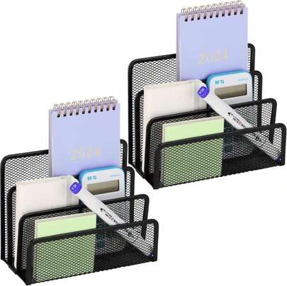 2 Pieces Desk Mail Organizer, Metal Mesh Small File Holders Letter Organizer, Bill\/Document\/Filing\/Folders\/Paper Organizer For Desktop (BLACK-2PCS)