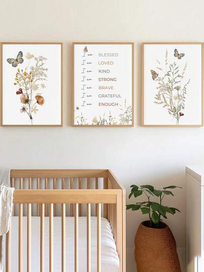 1pc Canvas Wall Art - Baby Products - Wildflower Theme Children's Room Decor _ Inspirational Art For Kids Framed Nursery Wall Art, Perfectly Suited For Playroom Decor, Nursery Decor, Daycare Decor, Kindergarten Decor, Boys' Room Decor, Girls' Bedroom Decor, Children's Room Decor
