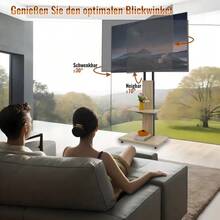 TV Stand With Storage Compartment, Mobile TV Cart For 32-75 Inch TVs, Height Adjustable TV Stand, Stand With Lockable Wheels, Natural Surface - W 60/D 40 Cm - 原木色 - 查看 3