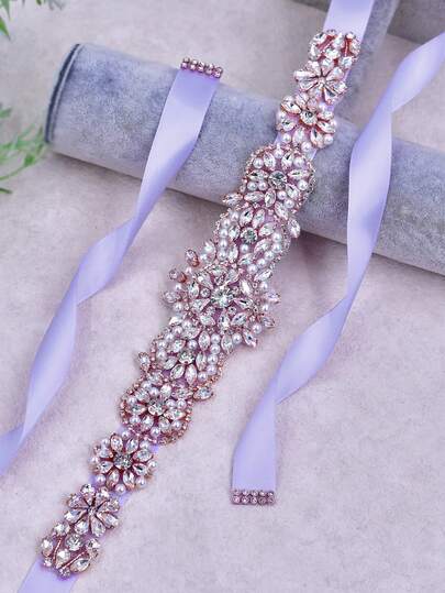 1pc Bridal Wedding Sash, Women's Dress Decor Rhinestone Waist Belt, Party Banquet Evening Gown Accessory, Bridesmaid Waist Belt