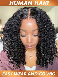 V Part Wig Burmese Curly Human Hair Wigs No Leave Out Thin Part Beginner Friendly Glueless Wig Easy Wear And Go V Shape Full Head 150% Density For Women Daily Use - Natural Black - View 5