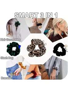 带口袋的隐藏式拉链发圈，女士/女孩礼物发带，发饰，马尾辫，发圈，发绳，发绳，发圈，发饰 - 彩色 - 查看 6