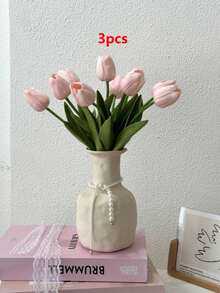 3pcs Artificial Tulip Flowers Decor, Home Decoration Accessories, Fake Flowers For Living Room & Bedroom - Dusty Pink - View 12