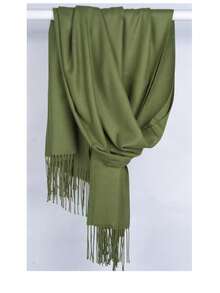 MilyModa Women's Faux Cashmere Scarf, Thin Winter Scarf, 150g With Fringe - Verde musco - Xem 2