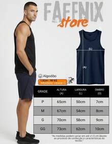 Kit 05 Camiseta Regata Masculina Lisa Academia Básica Algodão 30.1 Fafenix - Preto - Visão 6