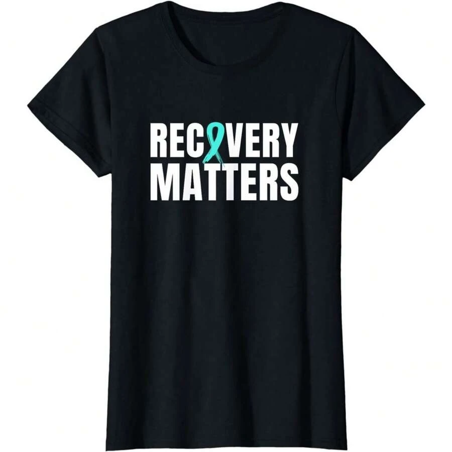 Womens Recovery Matters Addiction Recovery Awareness Ladies' Crewneck T-Shirt - Black - View 1