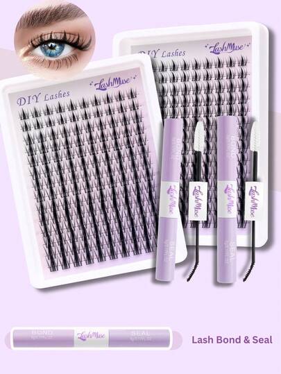 280片/140片D型卷翘单根假睫毛，仿貂毛材质，浓密蓬松，猫眼/簇状造型，轻盈飘逸，分段式设计——DIY美妆的理想之选，新手友好，可重复使用。套装包含睫毛胶、镊子和睫毛刷。完美适用于万圣节、圣诞节、婚礼、派对和各种特殊场合。睫毛簇、单根假睫毛、假睫毛、节日魅力美妆