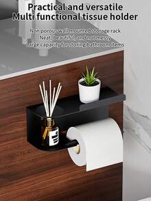 This No-Drill Wall-Mounted Tissue Holder Can Not Only Be Used As A Tissue Box, But Also As A Phone Stand, Suitable For Bathroom And Other Scenarios. Self-Adhesive Bathroom Roll Paper Holder With Phone Stand, Wall-Mounted Toilet Paper Rack - Bathroom Tissue And Towel Rack - Multicolor - View 7