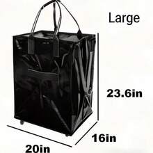 Wheeled Foldable Reusable Shopping Bag (Large, Black) Reusable Grocery Bag On 5 Wheels, Foldable Rolling Tote Carries Up To 76lb Shopping Trolley, Rolling Bag With 3 Handles, Zipper Clouser Rolling Tote Bag With Wheels For Laundry - A - 查看 5