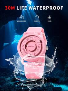DOM 1pc Men's Watch, Retro Roman Numeral Dial Quartz Waterproof Wristwatch, Unique Magnetic Levitation Technology, Leather & Steel Strap, Suitable For Gifts And Daily Wear - Pink - View 8