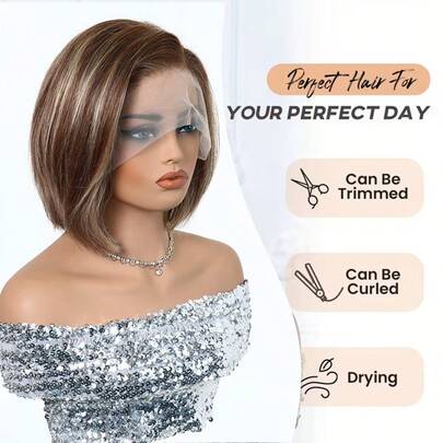 6/613 挑染金棕色直发假发，13x4蕾丝前巴西发假发，女士款，10英寸，150%密度