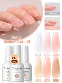 PEACECOLOR 6 pièces/set 10 ml Gel de construction pour ongles, Vernis à ongles en gel, Set de gel de modelage de structure d'ongles en bouteille en verre, Gel autolissant haute brillance UV LED de qualité professionnelle, Convient pour les salons de manucure et la réparation et l'extension des ongles à domicile - Multicolore - Voir 10