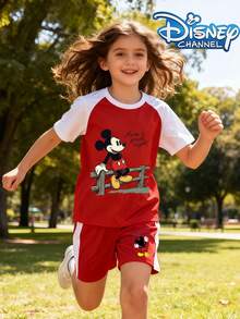 Disney Mickey Mouse Kids' Short-Sleeve T-Shirt & Shorts Set, Breathable Summer Casual Outfit For Boys & Girls - Đỏ-Trắng - Xem 2