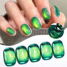 MEET ACROSS 1pc 7ml Jelly Colored Stone Cat Eye Gel Nail Polish, Gold Light Ultral Shine Gradient Magnetic Semi Permanent Soak Off UV Gel Varnish For Summer Nails, Manicure Nail Art Degign For Home And Salon Nail Supplies - 彩色 - 查看 7