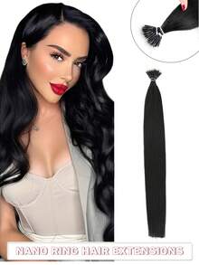 12-22英寸 30-50克 纳米环接发，纳米珠真人发发髻，直发，适合日常、婚礼和派对场合 - 彩色 - 查看 34