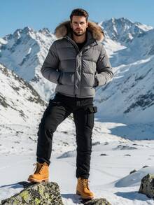 Men's Fleece Lined Tactical Cargo Pants Winter Thermal Work Pants With Multi Pockets Outdoor Hiking And Cold Weather - 黑色 - 查看 4