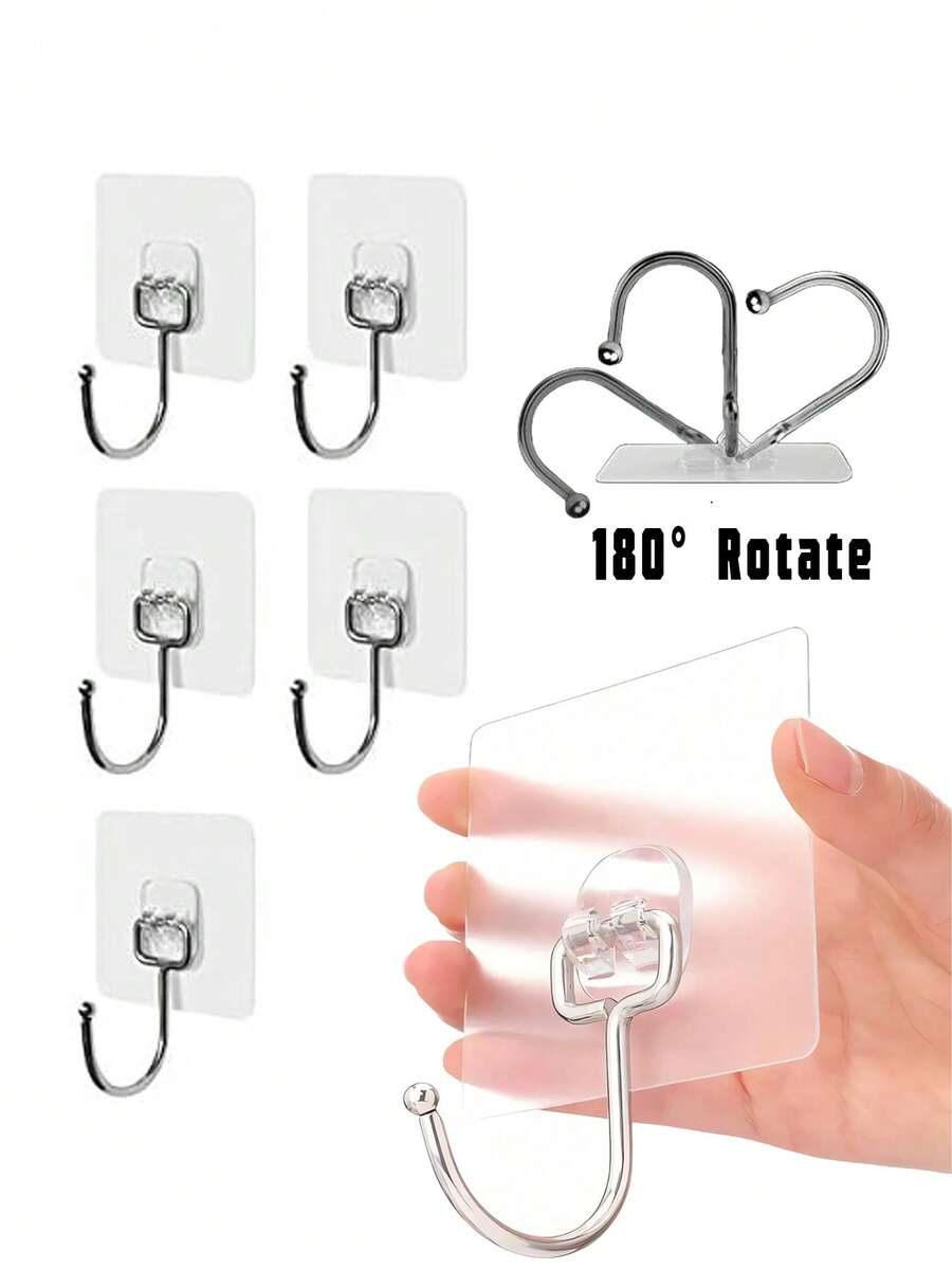 10 Pack Heavy Duty Adhesive Wall Hooks, Waterproof Rustproof Stainless Steel Sticky Hooks, No Drill Strong Hanging Hooks For Bathroom Kitchen Home Organization - Multicolor - View 1