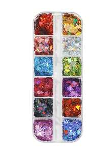 12pcs 3D Holographic Maple Leaf & Flower Nail Art Stickers, Self-Adhesive, Suitable For DIY Home Manicure And Professional Nail Salon Use Nails - Multicolor - View 12