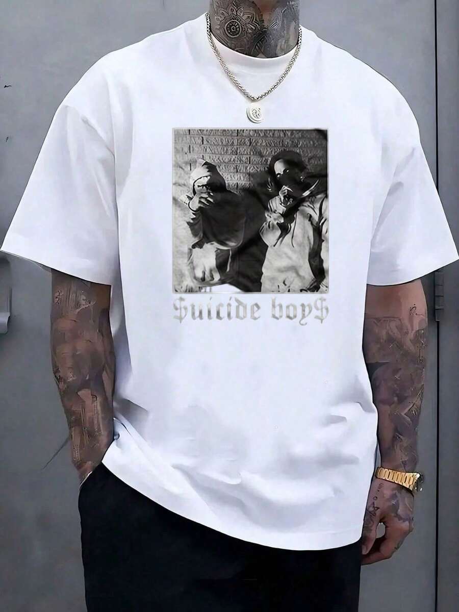 Suicideboy Era Tour Graphics Print T-Shirts For Men Harajuku Hip Hop Rock Style T Shirts Unisex Fashion Oversized Street T Shirt Tee Comfortable Comfortable Streetwear,Suicideboy Skeleton Graphic 100% Cotton Print T-Shirt,Halloween Funny Graphic, Sports Leisure Tee,Soft Cotton - 白色7 - 查看 1