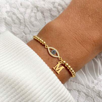 1pc New Vintage Eye Initial Golden Adjustable Bead Chain Bracelets For Women