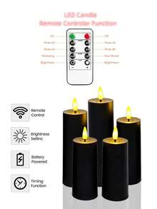 2/3/4/5件組 無火燭光燈 附遙控器,電池供電無味無火蠟燭,適用於萬聖節、聖誕節、情人節、禮物、生日、求婚、婚禮、派對 - 黑色-暖光款 - 查看 9