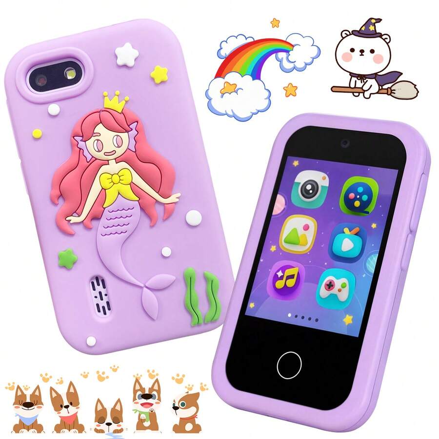 2.8英寸高清触摸屏儿童智能手机，双摄像头，32GB存储空间，支持12种语言，内置教育学习游戏，超长续航，卡通硅胶保护套，2026年圣诞节/生日完美礼物 - 彩色 - 查看 1