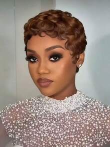 250Density 13x4 Lace Short Bob Pixie Cut Wigs Chocolate Brown 13x4 Lace Front Curly Human Hair Wigs Pixie Cut Human Hair Wigs Light Brown Short Curly Human Hair Wig Short Layered Brazilian Virgin Human Hair Gluless Wigs - S4 - 查看 6