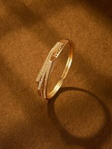 1/2/3pcs Classic Triple Triangle Cubic Zirconia Decor Gold Tone Bangle Bracelet, 60mm Diameter, Openable, Suitable For Daily Wear, No Packaging - Gold - View 3