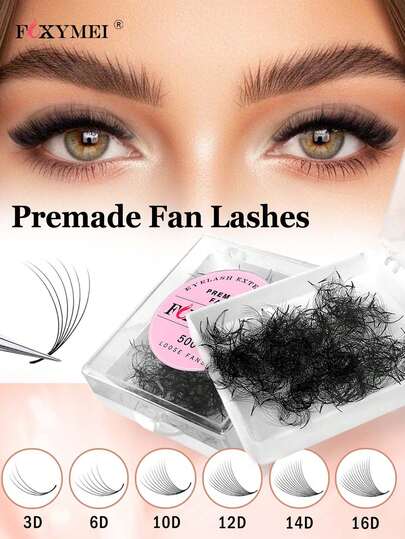 FOXYMEI 500片预制C/D卷翘睫毛嫁接片，3D/6D/9D手工扇形睫毛，长度8-14毫米，高品质，适用于美容院