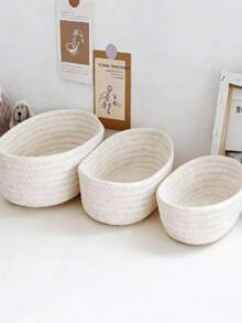 Cesta de almacenamiento ovalada tejida a mano con cuerda XqYBB, pequeña cesta colgante tejida, adecuada para la sala de estar, el dormitorio, la sala de juegos, puede almacenar aperitivos, cesta tejida con cuerda DIY, decoración navideña, regalos, almacenamiento de juguetes, esencial para volver al colegio - Blanco - Ver 15