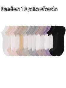 5/10双装随机薄款水晶花朵图案袜子，透气玻璃丝袜，适合春夏穿着 - 彩色 - 查看 6