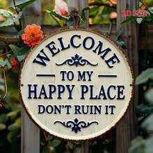 ️2D Flat, Antique Metal Welcome Sign - Welcome To My Happy Place, Don't Ruin It -.8X.8inch , Vintage Iron Wall Decoration With Floral Decoration, Suitable For Home, Porch, Garden, Cafe, Bar, Etc., Outdoor Vintage Iron Wall Art, Metal Wall Decoration,Valentines Decor,Wall Decor,Room Decor,Bathroom Deccor,Home Decor,Wall Art,Welcome Metal Sign,Vintage Iron Plaque,2D Wall Art,Porch Garden Decor,Antique Wall Sign,Home Wall Plaque,Cafe Bar Decor,Floral Metal Art,Outdoor Iron Sign,Retro Wall Plaque - A - Xem 3