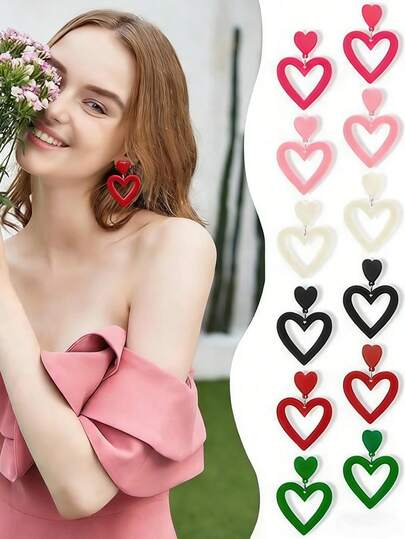 Bông tai hình trái tim, bông tai ngày Valentine, bông tai cưới, trang sức bông tai acrylic nhẹ, quà tặng ngày của mẹ.