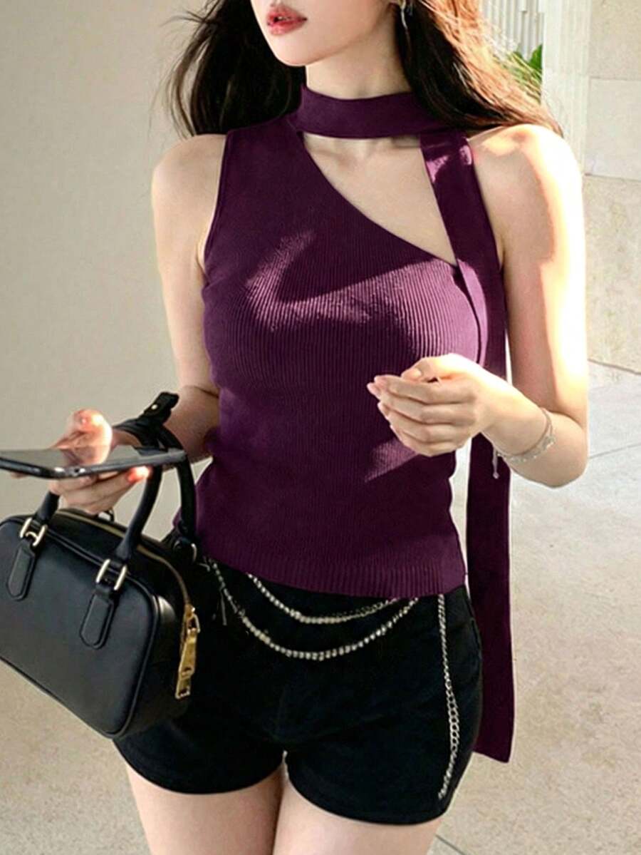 New Sexy Halter Neck Backless Tight Fitting Camisole, Suitable For Spring/Summer - Purple - View 1