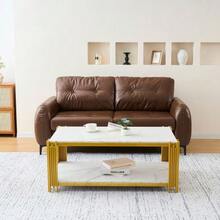 Rectangular Coffee Table With Metal Legs And Marble-Effect Top, Modern Living Room Furniture, White And Gold – H 46/W 1140/D 64 Cm - View 5