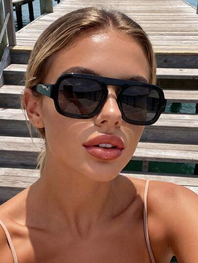 1 Pair Unisex Black Square Single-Bridge Fashion Glasses, Suitable For Dates, Engagements, Weddings, Valentine's Day, Summer Beach Vacations, Outings, Outdoor Activities And Travels
