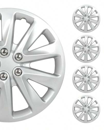 GCCSJ Car Hub Caps,SCITOO 4PCS 16 Inch Universal Wheel Covers – Heavy Duty ABS Hub Caps For Steel Wheels, Installation With Micro-Adjustable Retention Ring, Rustproof & All-Weather Protection, Fits Chevy,  & Most Cars (Silver, 15/16 Inch Options Available)