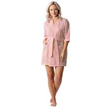 Women's Knee Length Waffle Weave Kimono Batobe Short Spa Robes - Melocotón - Ver 7