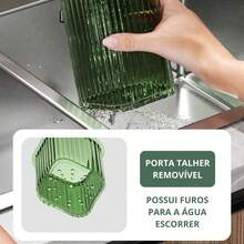 Organizador De Utensilios De Cocina Soporte De Cucharas de Cocina, Diseño practico y Multifuncional, Organizador de Cubiertos - Verde - Ver 3