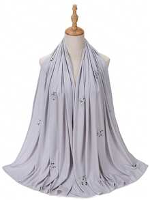 1 pieza Elegante pañuelo de hijab rectangular de jersey elástico con rayas y adornos de strass - Multicolor - Ver 14