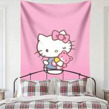 1 Tấm thảm treo tường Hello Kitty & Gấu bông hồng, màu hồng trơn, trang trí theo phong cách Sanrio Kawaii cho phòng ngủ & ký túc xá. - Nhiều màu - Xem 5