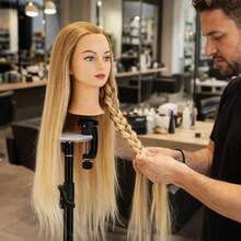 Synthetic Fiber Hair Styling Head, 24 Inch Hairdresser Training Head, Mannequin Doll For Salon Practice - Gold - View 2