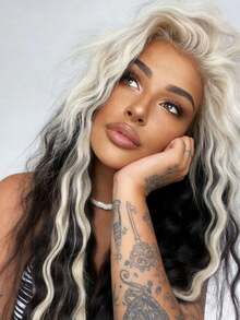 Black And White Highlight Deep Wave Lace Front Wigs Human Hair Free Parting 13x4 HD Transparent Curly Wave Lace Closure Wigs Human Hair With Baby Hair 250 Density Ombre Colored Glueless Wigs Human Hair Pre Plucked Bleached Knots Brazilian Remy Hair For Women - 黑白高光 - 查看 7