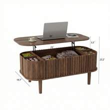 40" Lift Top Coffee Table With Storage, Faux Marble Tabletop & Solid Rubber Wood Legs, Mid-Century Modern Lift-Up Coffee Table For Living Room Natural Oak - Valnöt - Visa 3