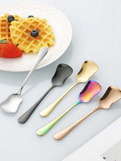 1pc Stainless Steel Long Handle Dessert Spoon, Mini Milk Coffee Spoon, Cute Coffee Stirring Spoon, Kitchen Accessory, Suitable For Restaurant, Ice Cream, Kitchen Dessert Spoon