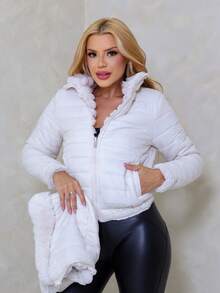 Double-Sided 2-In-1 Fleece Puffer Jacket - White - View 3