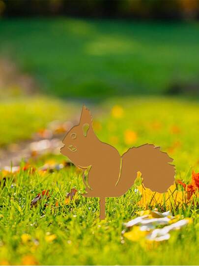 CIF BUY 1 Set Metal Animal Style Garden Decor, Suitable For Garden, Yard And Other Outdoor Spaces. Squirrel, Fox, Raccoon, Owl Shaped Metal Garden Decorations