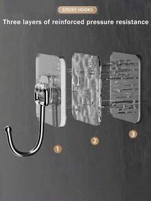 10 Pack Heavy Duty Adhesive Wall Hooks, Waterproof Rustproof Stainless Steel Sticky Hooks, No Drill Strong Hanging Hooks For Bathroom Kitchen Home Organization - Multicolor - View 7